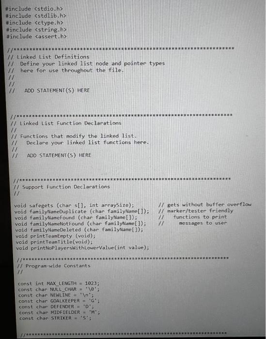 Solved Write a C program team.c that maintains information | Chegg.com