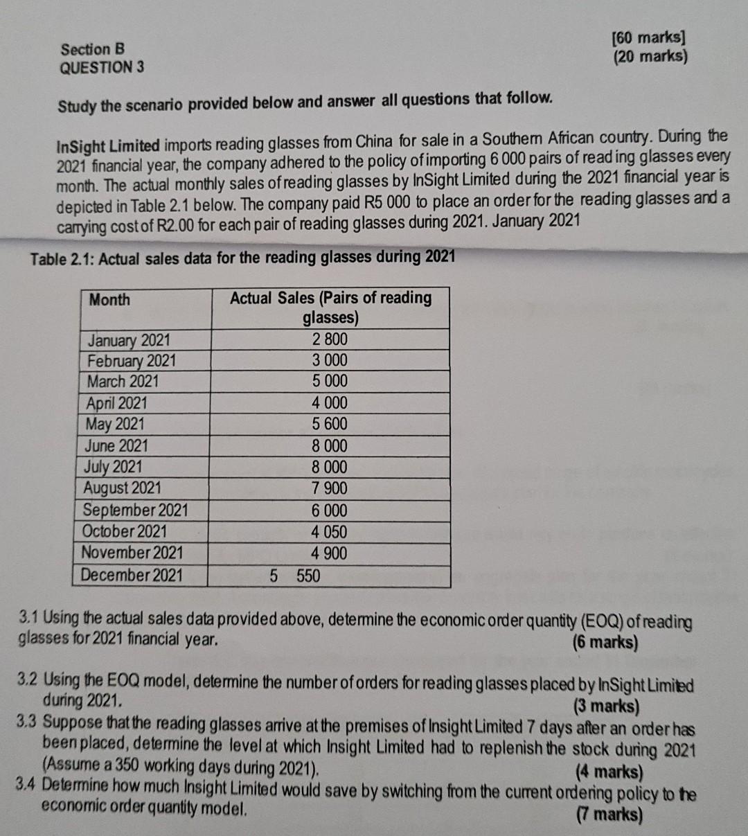 Solved Section B QUESTION 3 Study The Scenario Provided | Chegg.com