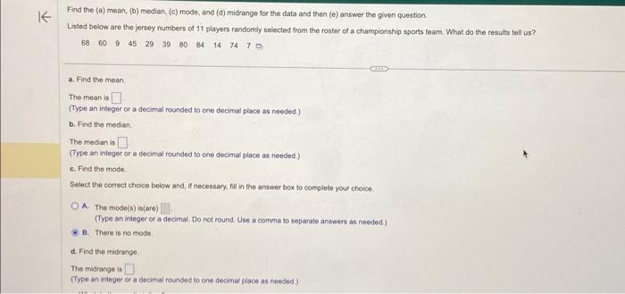 Solved Find The (a) Mean, (b) Median, (c) Mode, And (d) | Chegg.com