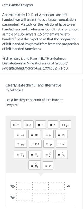 Solved Left-Handed Lawyers Approximately 10% of Americans | Chegg.com