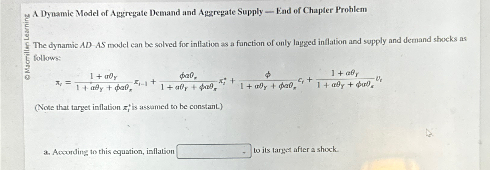 Solved A Dynamic Model of Aggregate Demand and Aggregate | Chegg.com