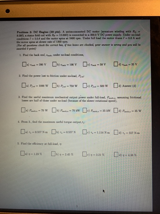 Solved Problem 3: DC Engine (20 pta). A series-connected DC | Chegg.com