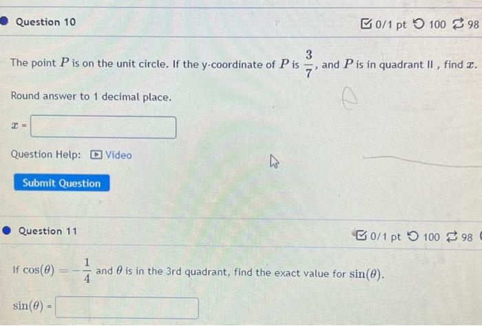 Solved The point P is on the unit circle. If the | Chegg.com
