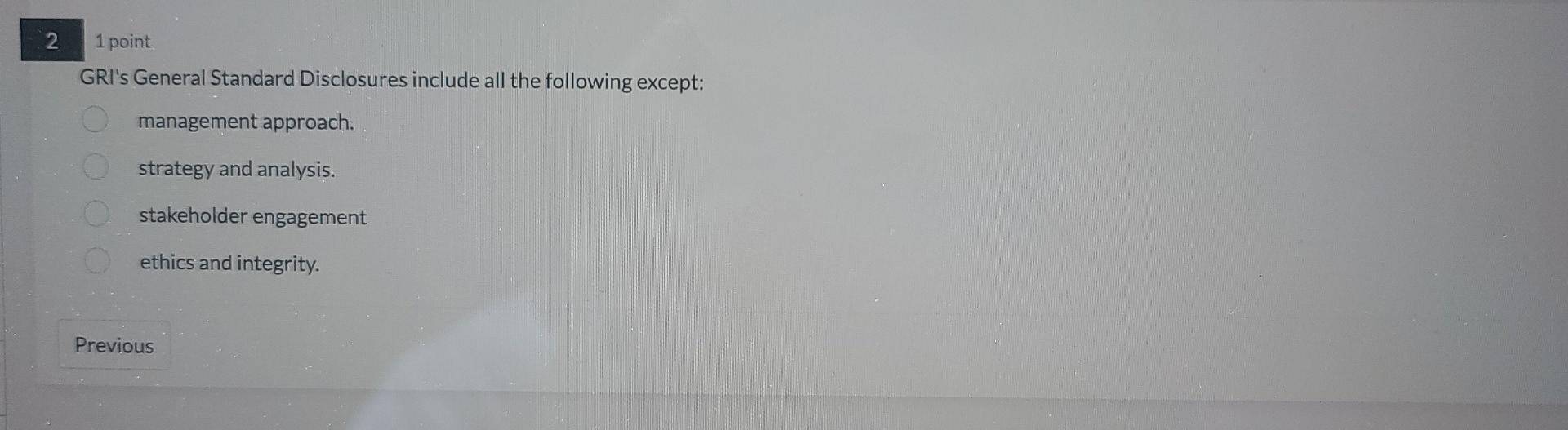 Solved 2 1 point GRI's General Standard Disclosures include
