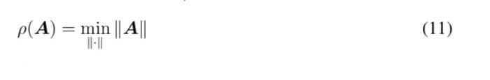 \( \rho(\boldsymbol{A})=\min _{\|\cdot\|}\|\boldsymbol{A}\| \)