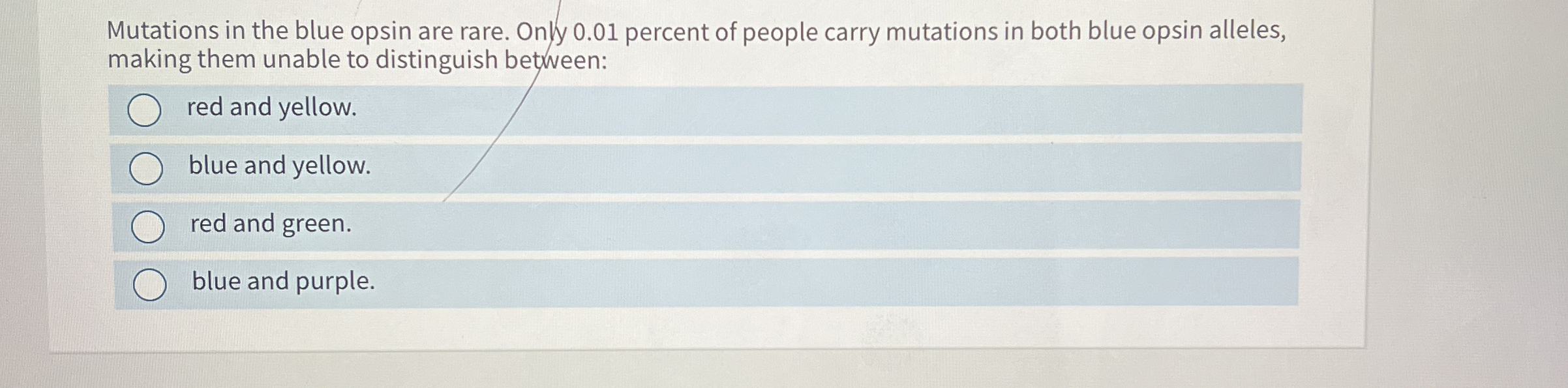 Solved Mutations in the blue opsin are rare. Only 0.01 | Chegg.com