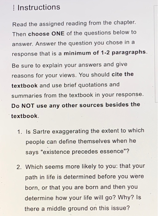 Solved Instructions Read the assigned reading from the | Chegg.com