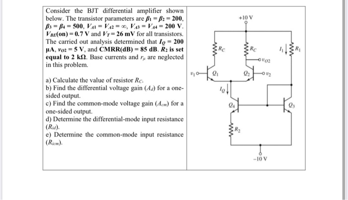 Solved +10 V Consider the BJT differential amplifier shown | Chegg.com