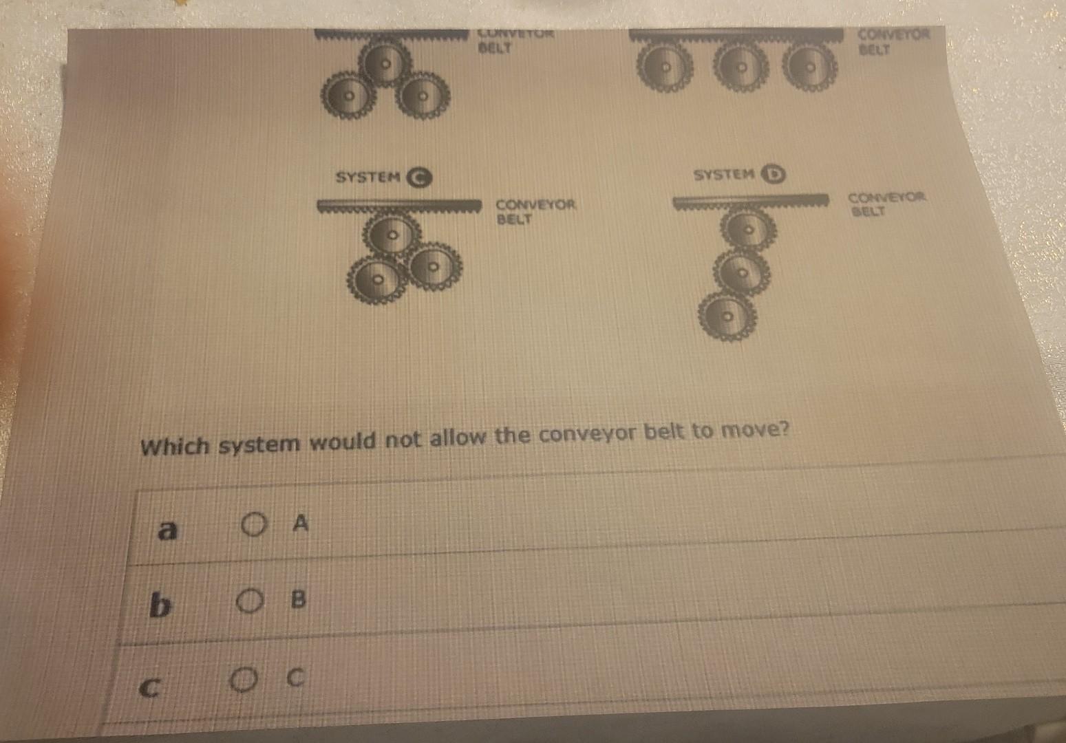 Solved Which system would not allow the conveyor belt to