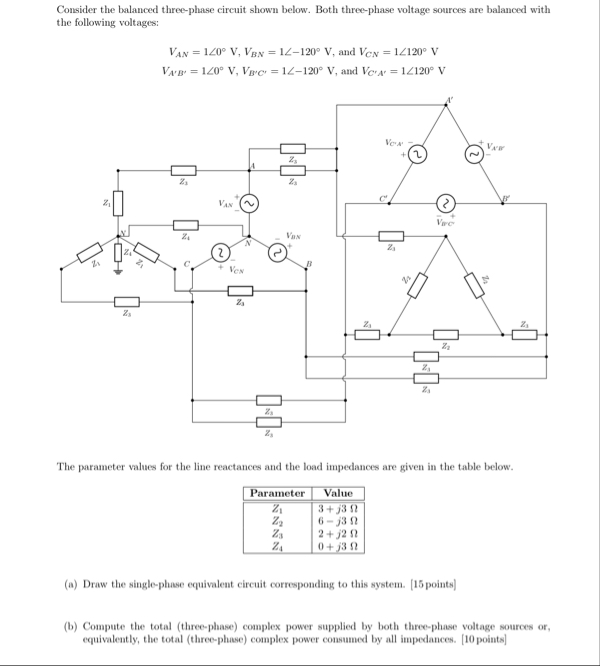 Solved Consider the balanced three-phase circuit shown | Chegg.com