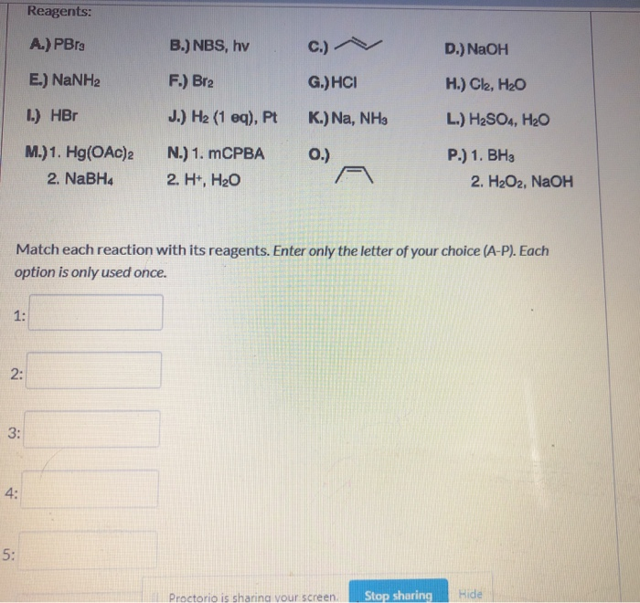 Solved Match Each Reaction With Its Reagents Ho 1 Enan Chegg Com