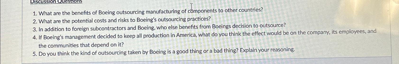 Solved What are the benefits of Boeing outsourcing | Chegg.com