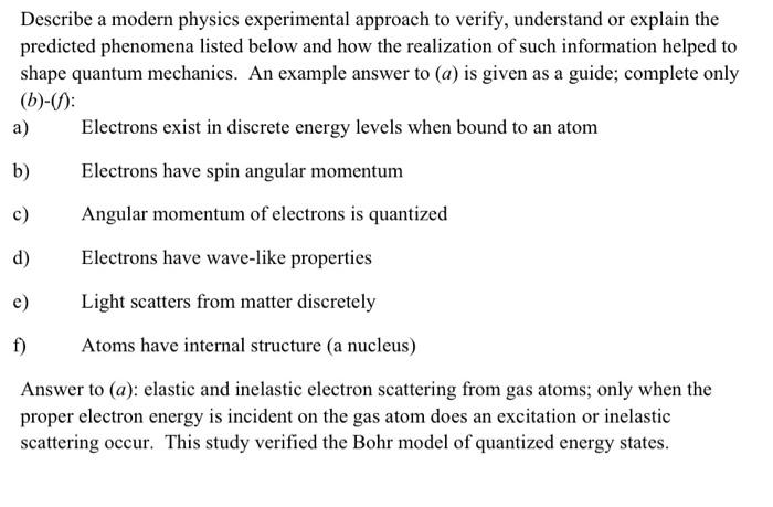 Solved Describe A Modern Physics Experimental Approach To | Chegg.com