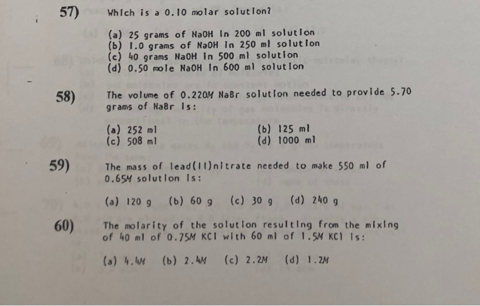 Solved Which is a 0.10 molar solution? (a) 25 grams of NaOH | Chegg.com