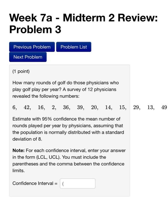 Solved Week 7a - Midterm 2 Review: Problem 3 (1 Point) How | Chegg.com