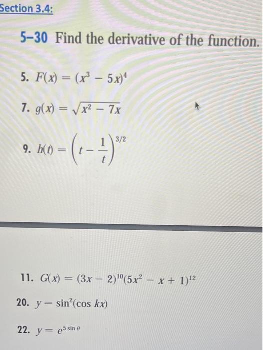 Solved Section 3 4 5 30 Find The Derivative Of The Chegg Com