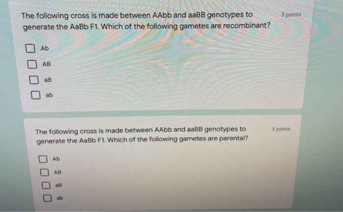 Solved 3 points The following cross is made between AAbb and | Chegg.com