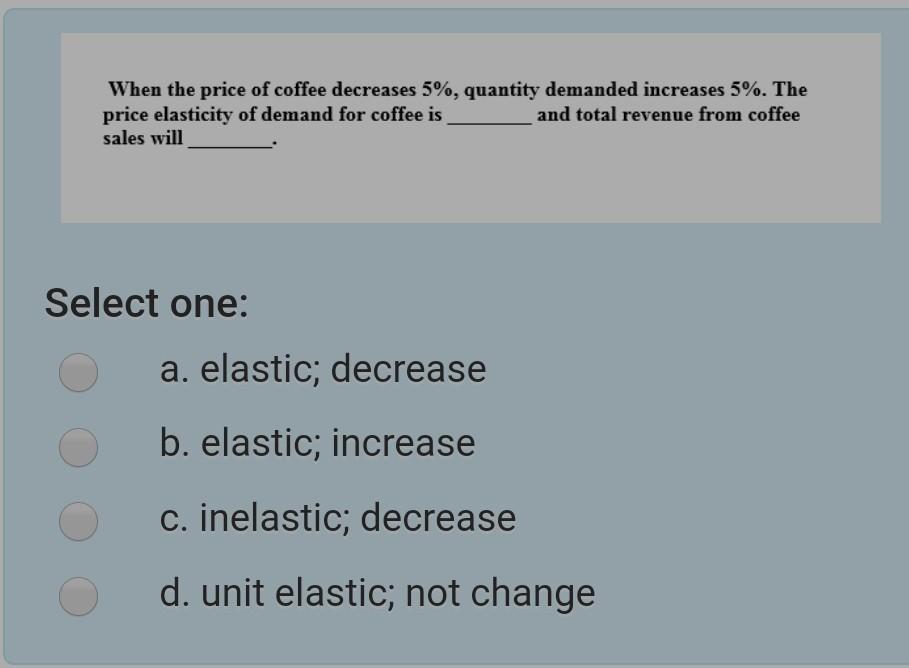 Solved When the price of coffee decreases 5, quantity