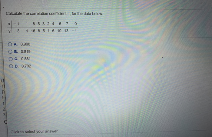 Solved . Calculate the correlation coefficient, r, for the | Chegg.com