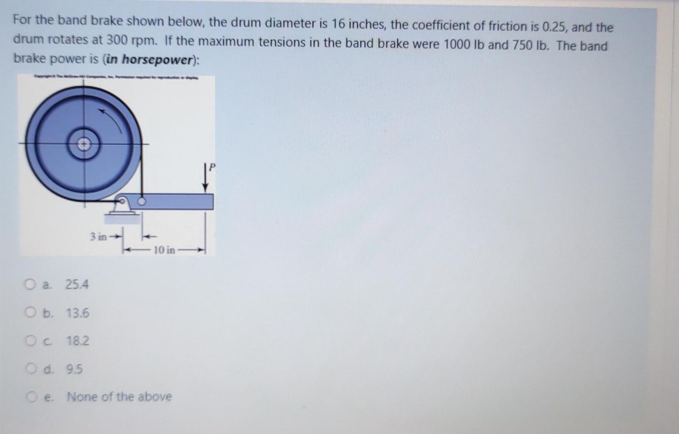 Solved For the band brake shown below, the drum diameter is | Chegg.com
