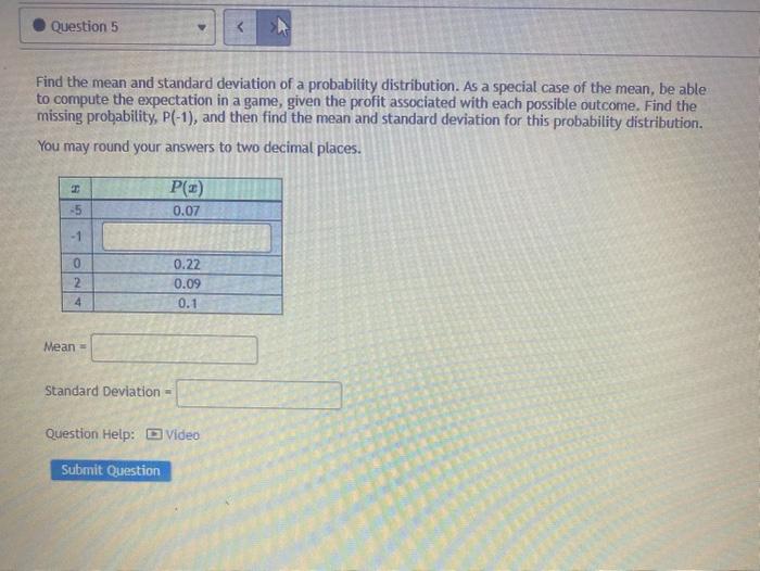 Solved Find the mean and standard deviation of a probability | Chegg.com