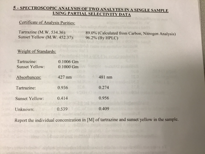 5- SPECTROSCOPIC ANALYSIS OF TWO ANALYTES IN A SINGLE | Chegg.com