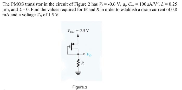 Solved The PMOS transistor in the circuit of Figure 2 has | Chegg.com