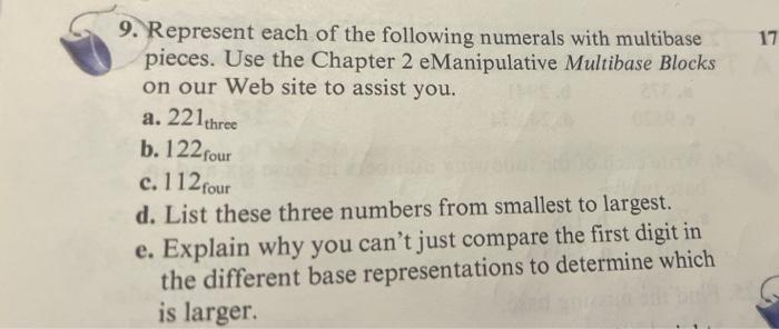 Solved 17 9. Represent each of the following numerals with | Chegg.com