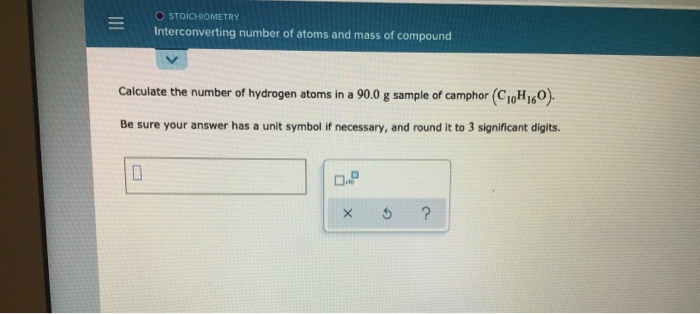 Interconverting number of atoms and mass of outlet compound