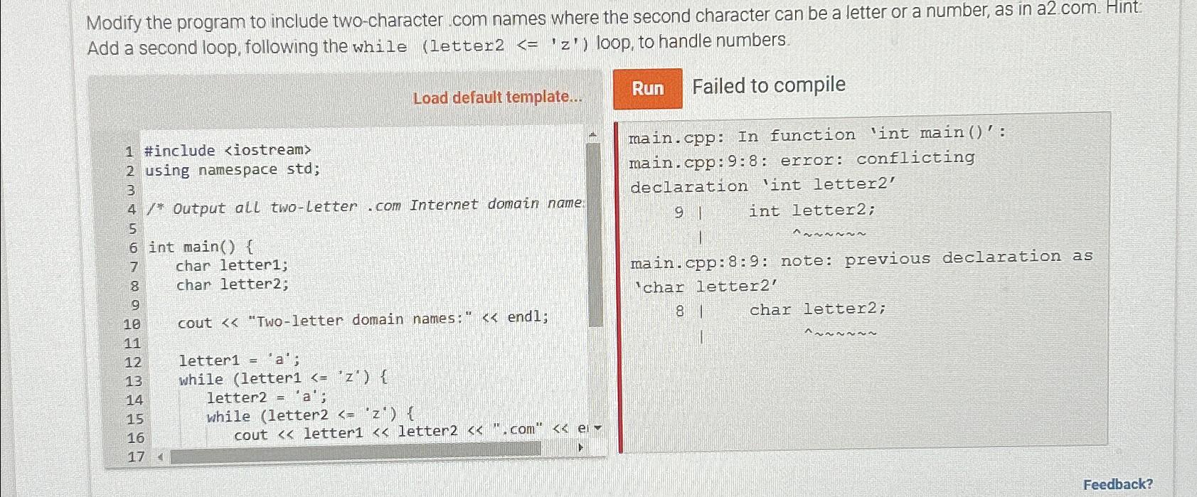 Solved Modify the program to include two-character .com | Chegg.com