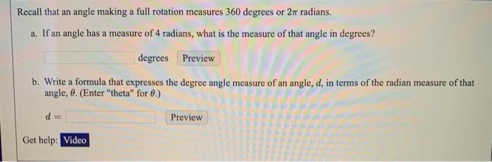 Solved Recall that an angle making a full rotation measures | Chegg.com