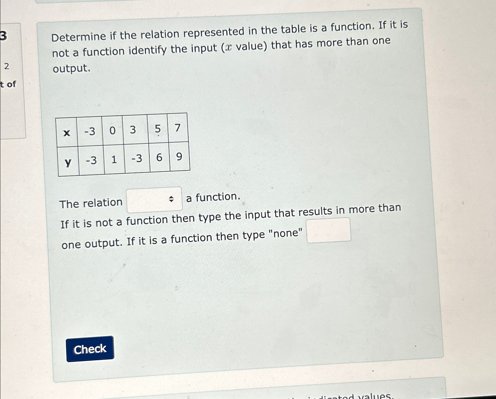 Solved Determine if the relation represented in the table is | Chegg.com