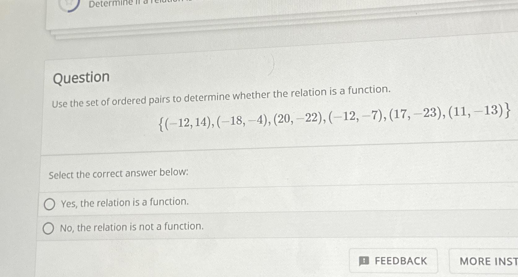 Solved QuestionUse the set of ordered pairs to determine | Chegg.com