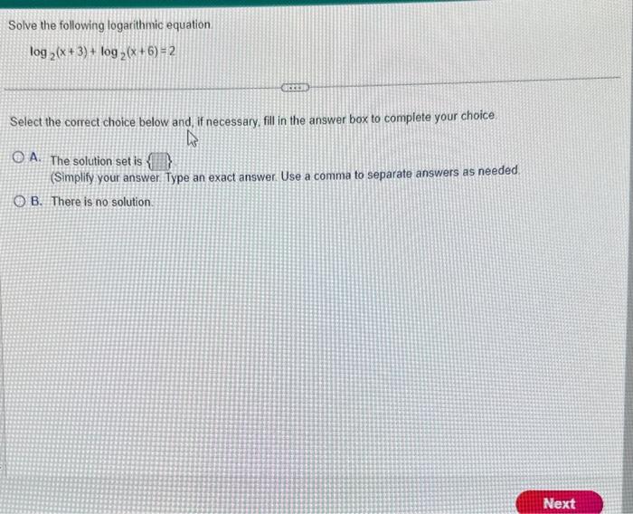 Solved Solve the following logarithmic equation. | Chegg.com
