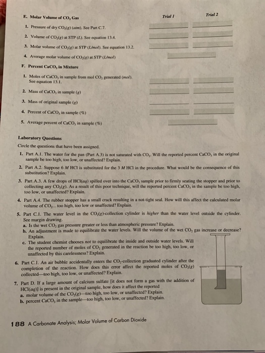 experiment 13 a carbonate analysis report sheet