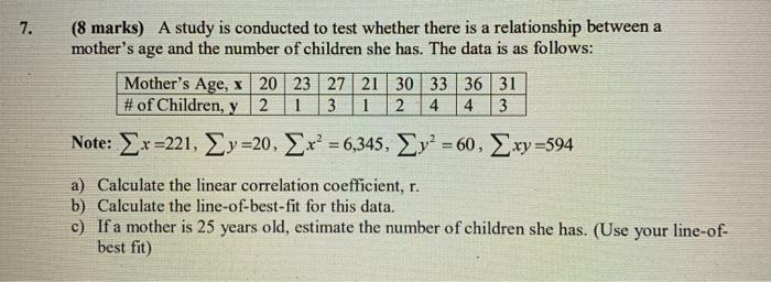Solved 7. (8 marks) A study is conducted to test whether | Chegg.com
