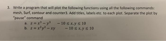 Solved 3. Write a program that will plot the following | Chegg.com