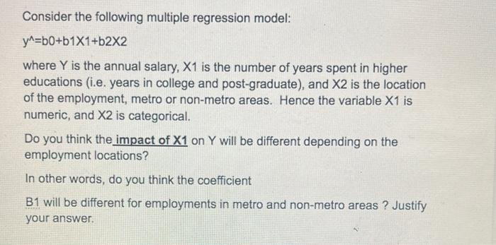 Solved Consider The Following Multiple Regression Model: | Chegg.com