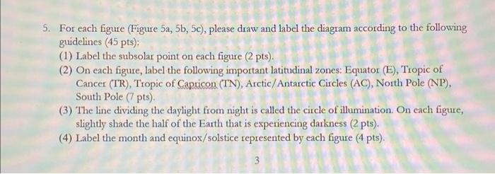 5. For each figure (Figure \( 5 a, 5 b, 5 c \) ), please draw and label the diagram according to the following guidelines (45