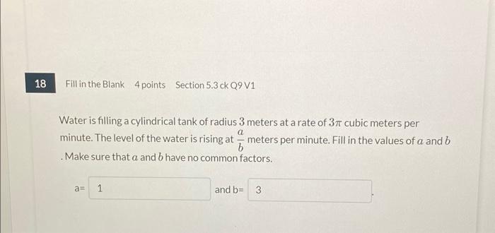 Solved Water is filling a cylindrical tank of radius 3 | Chegg.com
