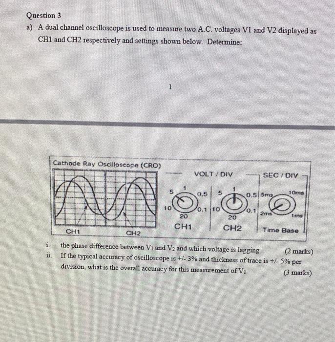Solved Question 3 a) A dual channel oscilloscope is used to