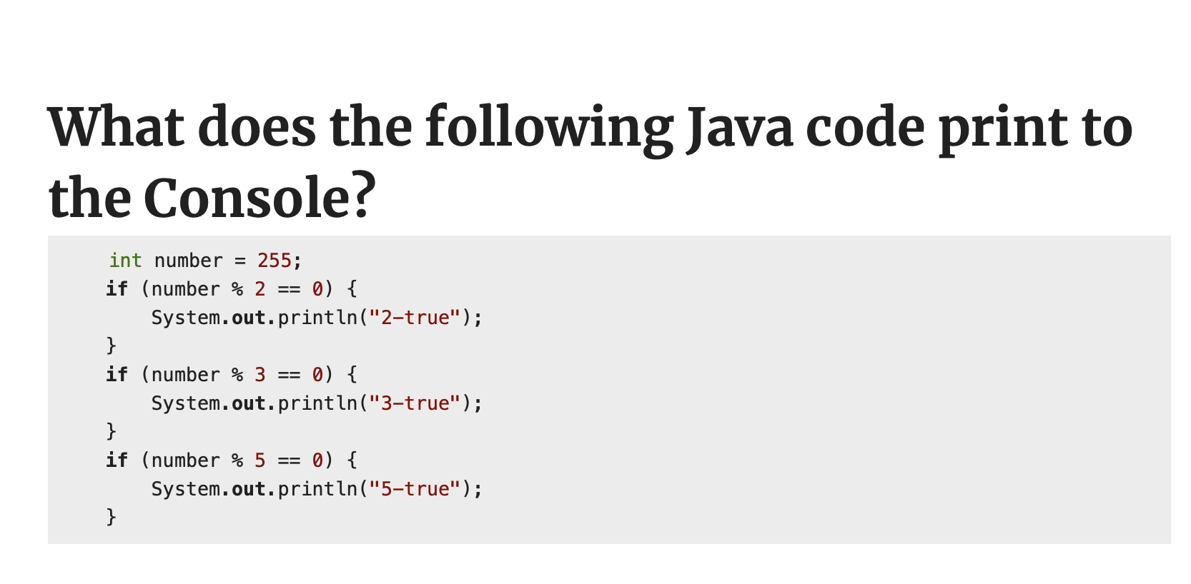 Solved What does the following Java code print tothe | Chegg.com