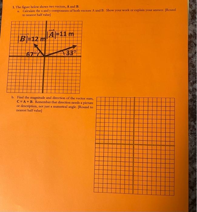 Solved 1. The figure below shows two vectors, A and B. a.