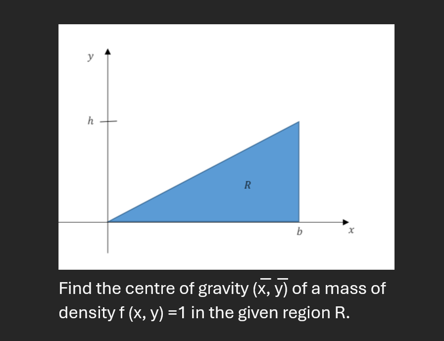 Solved Find the centre of gravity (x̅, ﻿y̅) ﻿of a mass of | Chegg.com