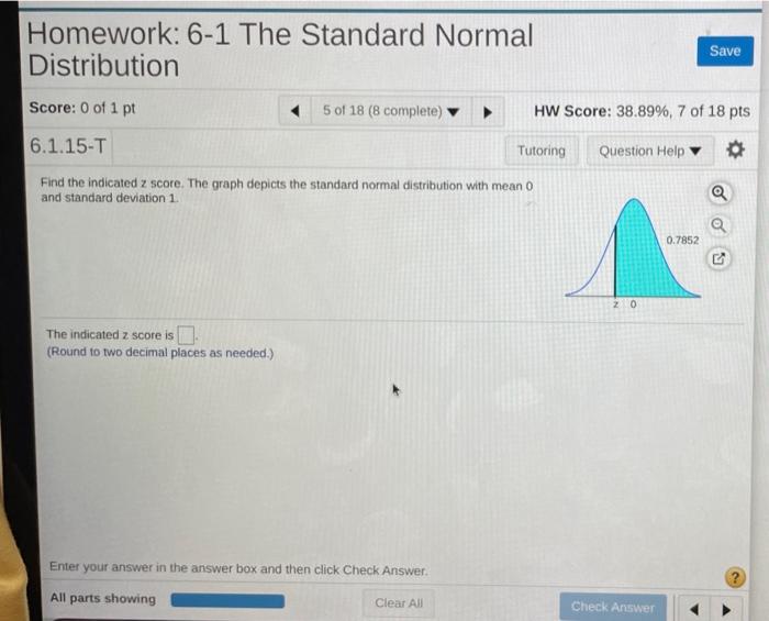 Solved Homework: 6-1 The Standard Normal Distribution Save | Chegg.com