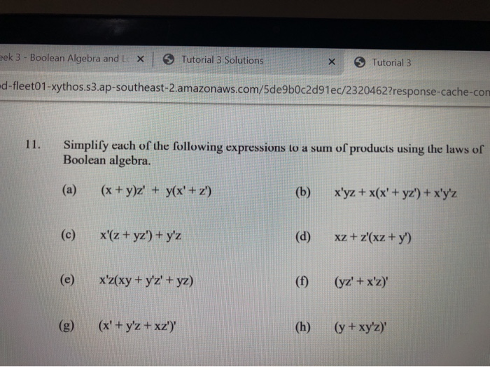 eek 3 - Boolean Algebra and LX Tutorial 3 Solutions Х | Chegg.com