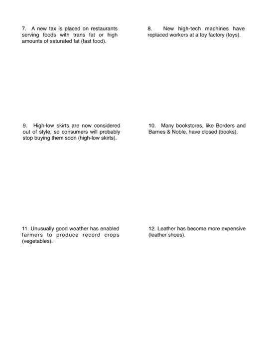 Solved Name: Period: Shifts in Supply Worksheet Directions