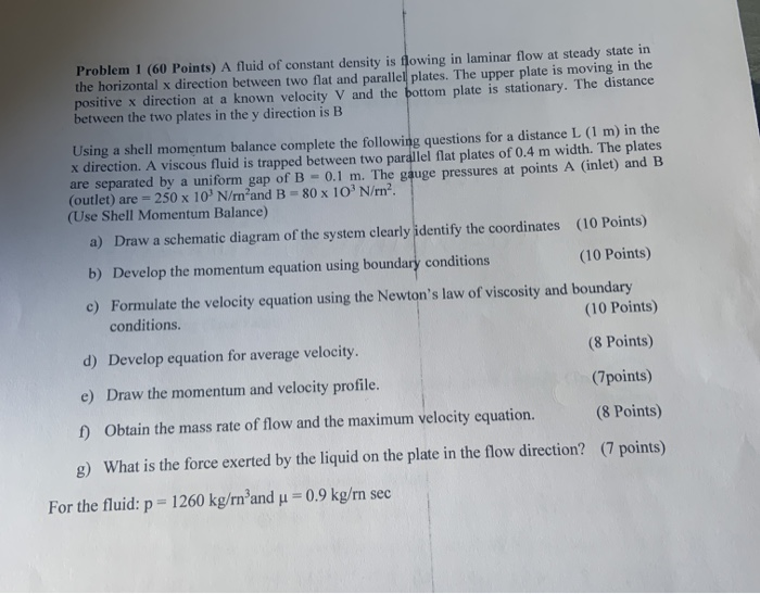 Solved Problem 1 (60 Points) A fluid of constant density is | Chegg.com