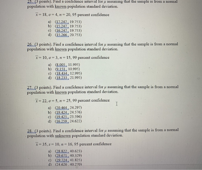 Solved 23. (3 points). Find a confidence interval for u | Chegg.com