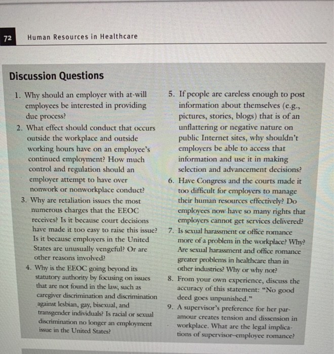 72 Human Resources In Healthcare Discussion Questions | Chegg.com